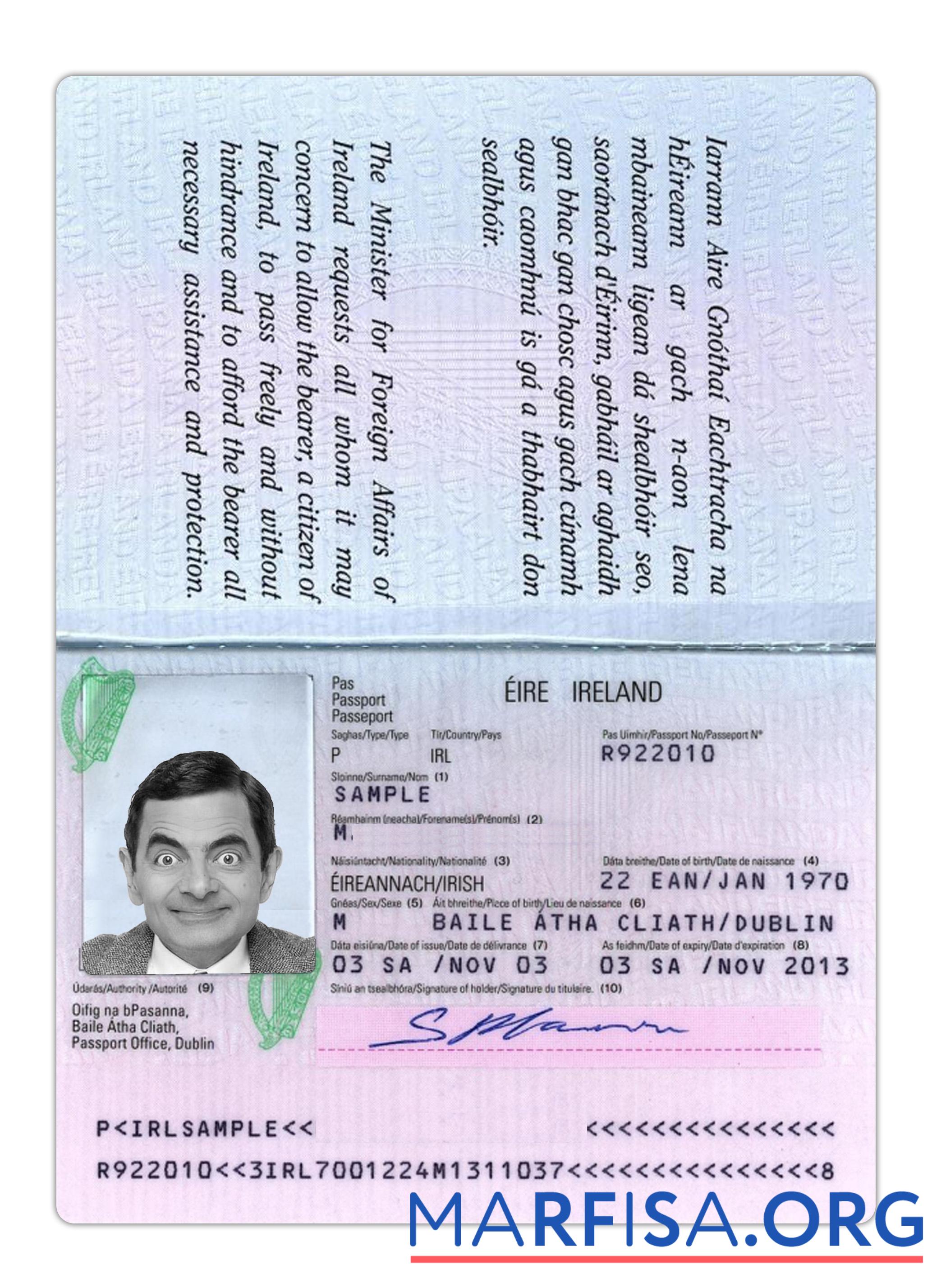 Printable Ireland passport version 2 example
